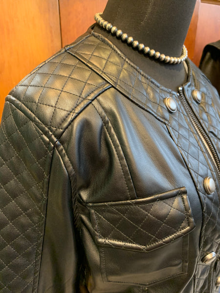 LIverpool Scoop Neck Quilted Faux Leather Jacket