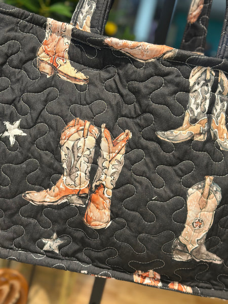 Ida Mae Thunderbird Boots Black Neutral Quilted Tote Bag