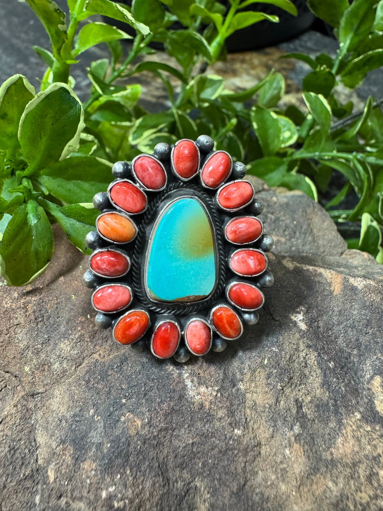 Multi Adjustable Turquoise/Spiny Oyster Ring
