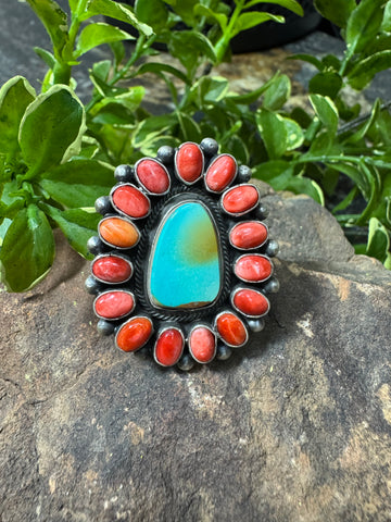 Multi Adjustable Turquoise/Spiny Oyster Ring