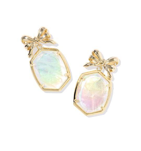 Kendra Scott Daphne Bow Drop Earrings in Gold Iridescent Crystal Ivory Illusion