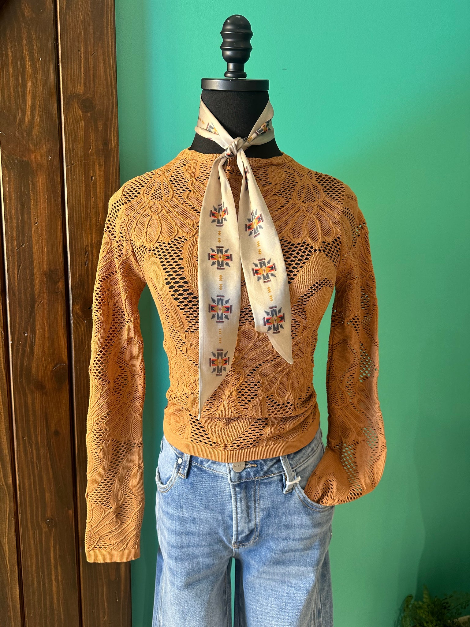 Jacquard Mock Neck Long Sleeve Top