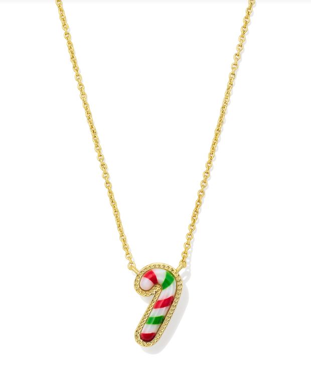 Kendra Scott Candy Cane Pendant Necklace Gold Red Green Mix