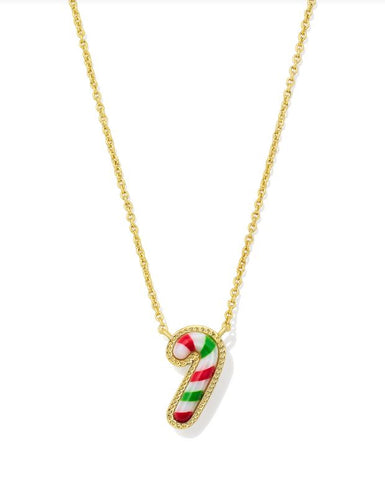 Kendra Scott Candy Cane Pendant Necklace Gold Red Green Mix