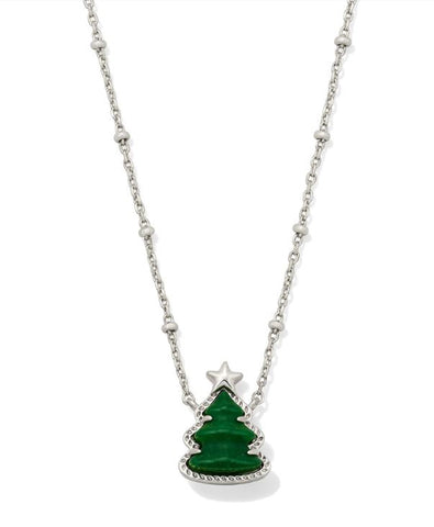 Kendra Scott Holiday Tree Short Pendant Necklace Silver Green Quartzite