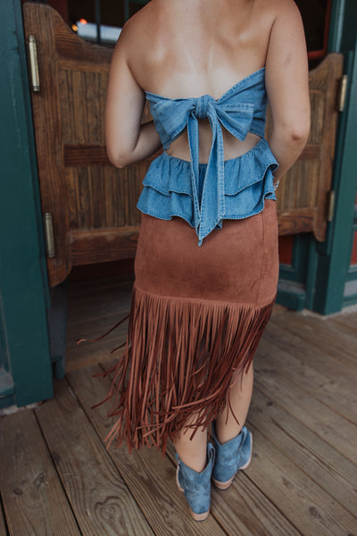 Cowboy Fringe Faux Suede Skirt
