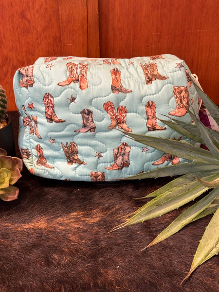 Thunderbird Boots Turquoise Quilted Large Makeup Bag