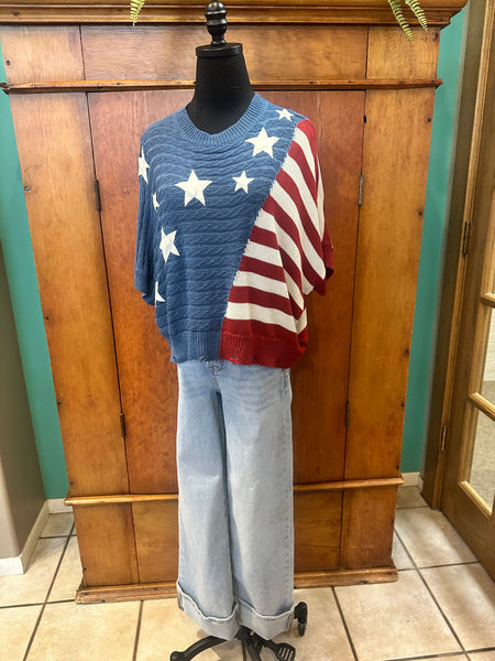 4th of July Rib Star Patch Knit Top