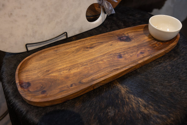 21" x 2.5" Acacia Wood Serving Tray w Bowl
