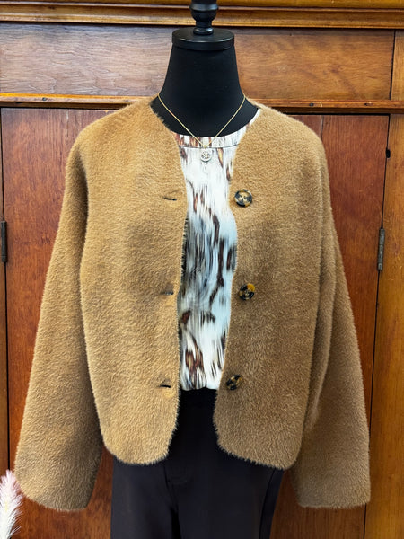 Collarless Knit Jacket
