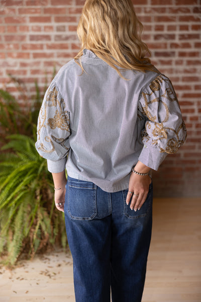 Ruffle Embroidery Puff Sleeve Top