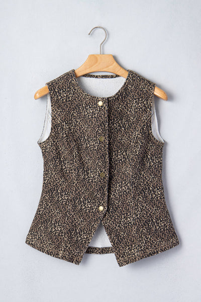 Leopard Slim Denim Vest
