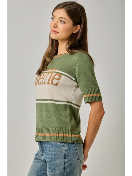 Selfie Color Block Short Sleeve Sweater