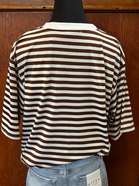 Crew Neck Shot Sleeve Striped Tee