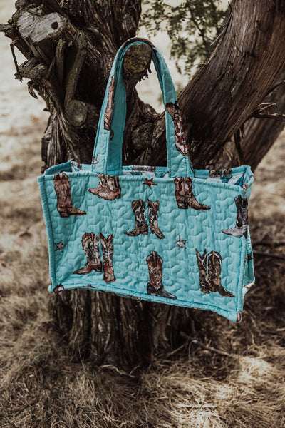 Thunderbird Boots Turquoise Quilted Tote Bag