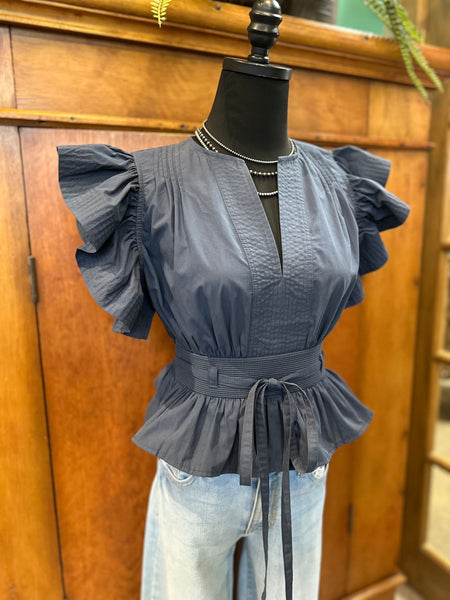 Flutter Sleeve Peplum Poplin Top