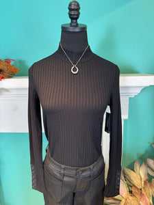 Liverpool Long Sleeve Mock Neck Knit Top W/ Button Detail