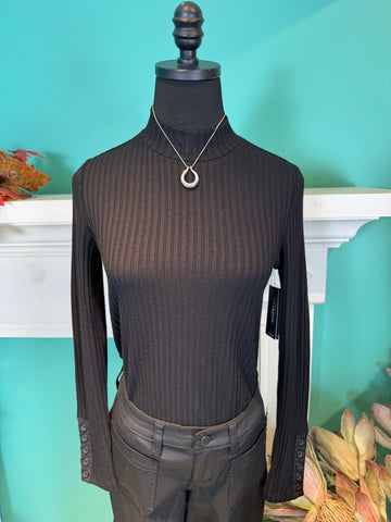 Liverpool Long Sleeve Mock Neck Knit Top W/ Button Detail
