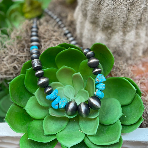 26” Kingman Turquoise Nugget & Navajo Pearl Necklace