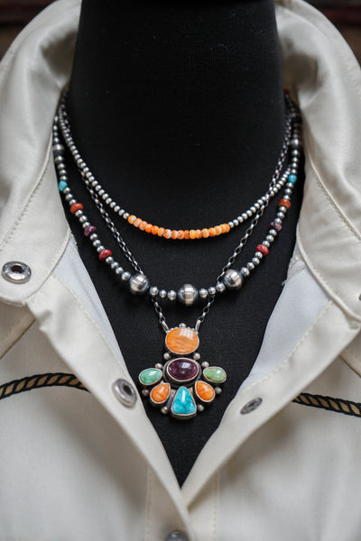 Multi Cluster Spiny Orange/Spiny Purple/Turquoise Necklace