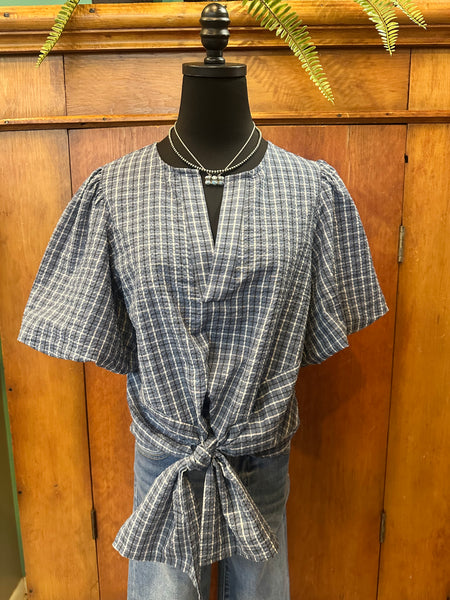 The Plaid Tie Front Top