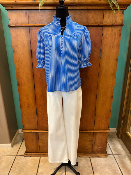 Striped Ruffle Trim Short Sleeve Top