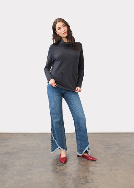 Cowl Neck Sweater in Black Heather