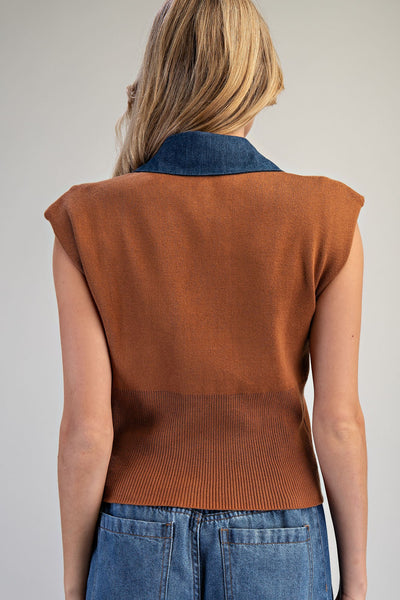 Denim Contrast Knit Top