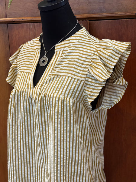 Ruffle Cap Sleeve Striped Top