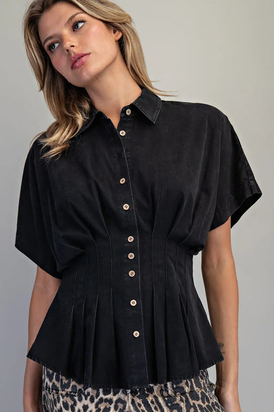 Button Down Pleated Blouse