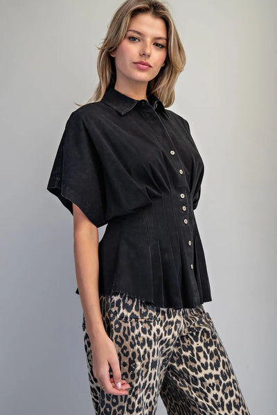 Button Down Pleated Blouse