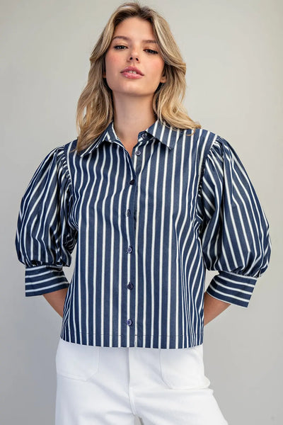 Striped Button Down Cropped Shirt