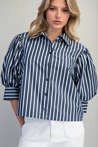 Striped Button Down Cropped Shirt