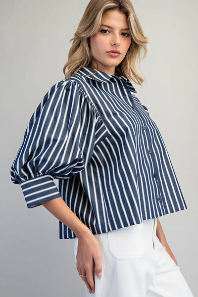 Striped Button Down Cropped Shirt