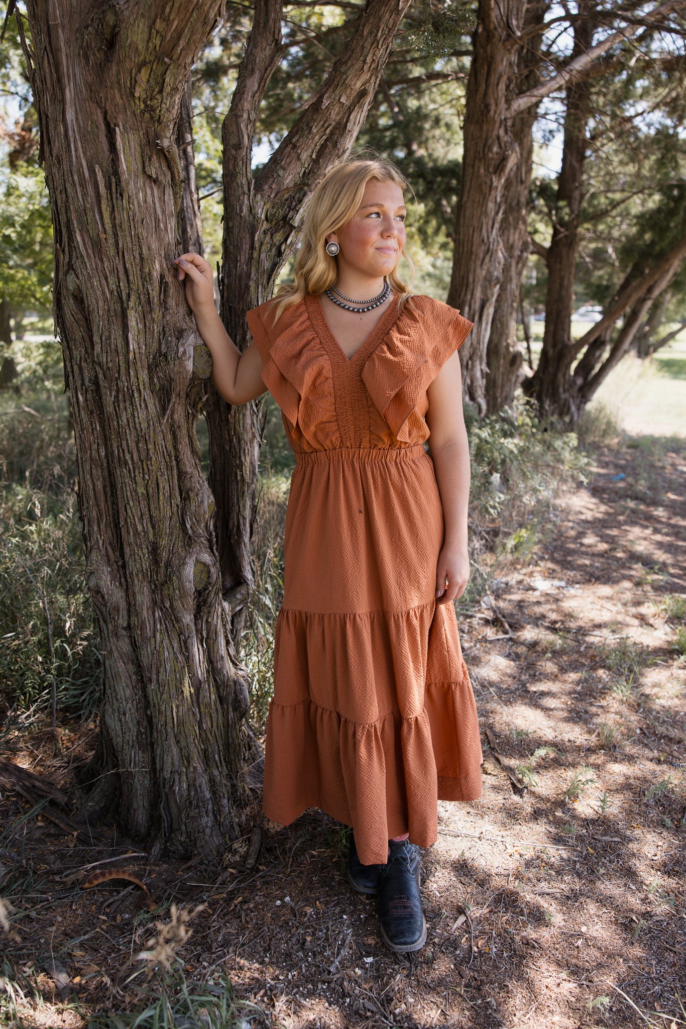 THML Flutter Sleeve Textured Dress