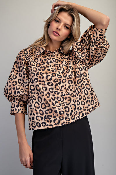 Button Down Blouse in Leopard