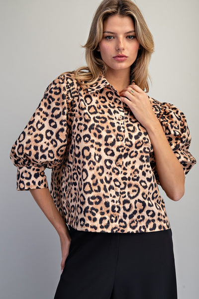 Button Down Blouse in Leopard