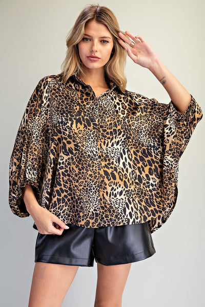 Leopard Dolman Sleeve Oversized Blouse