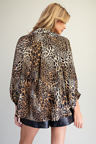 Leopard Dolman Sleeve Oversized Blouse