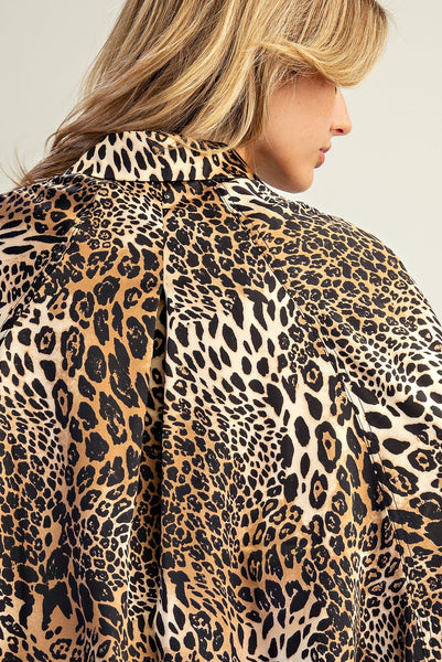 Leopard Dolman Sleeve Oversized Blouse