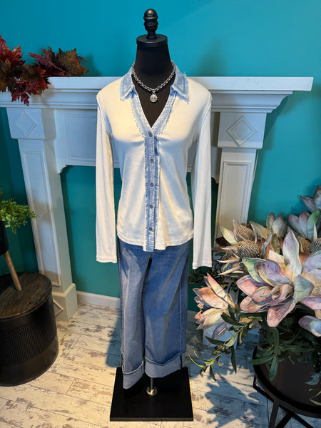 Mystree Thermal Washed Button Down Top
