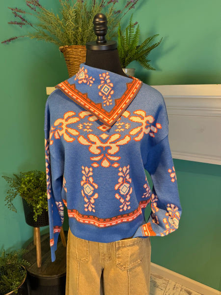 THML Split Collar Print Sweater