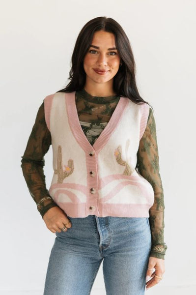 Pink Cactus Button Vest
