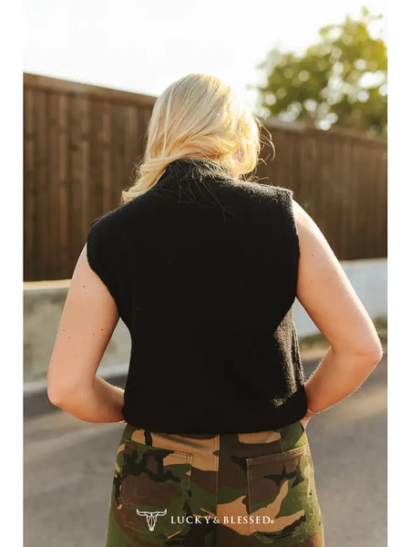 Horse Knit Contrast Sleeveless Sweater Vest