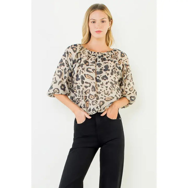 Leopard Puff Sleeve Top