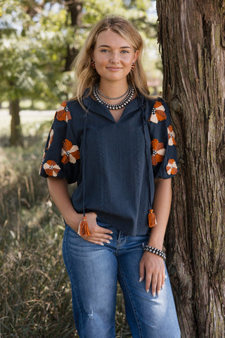 THML Puff Sleeve Tassel Top