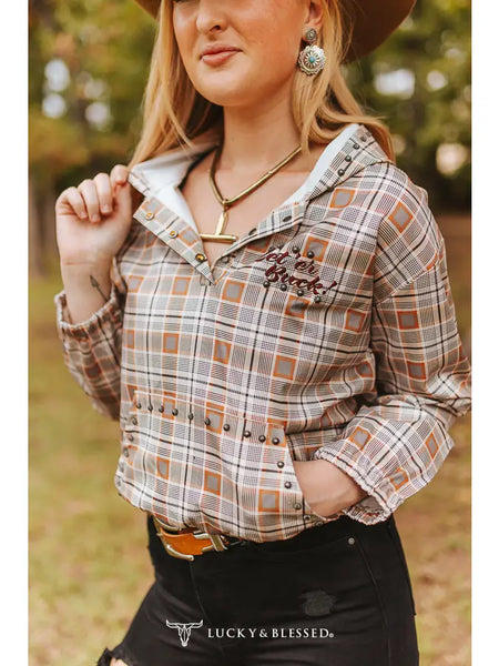 Embroidered Let’er Buck Studded Hooded Pullover Jacket