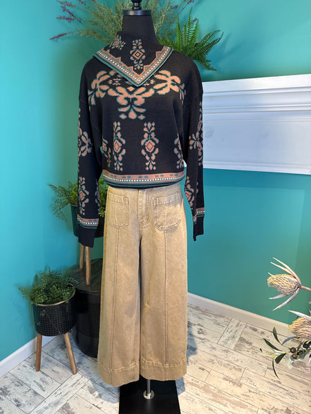 THML Split Collar Print Sweater