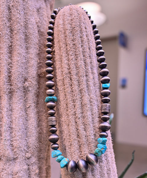 26” Kingman Turquoise Nugget & Navajo Pearl Necklace