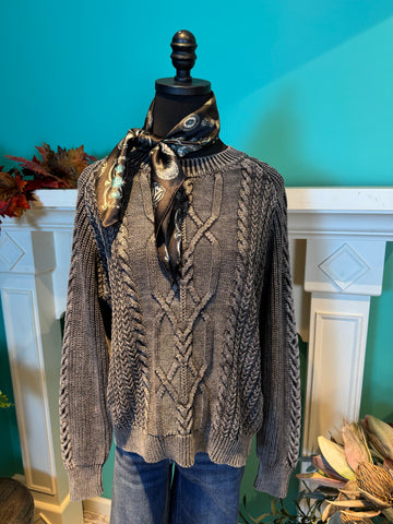 Mystree Washed Cable Knit Sweater